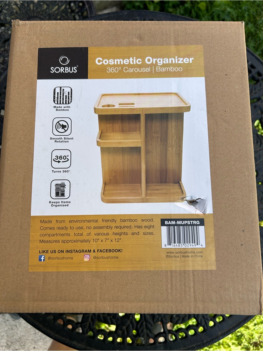 Bamboo Cosmetic Organizer - Natural Bamboo 360° Carousel